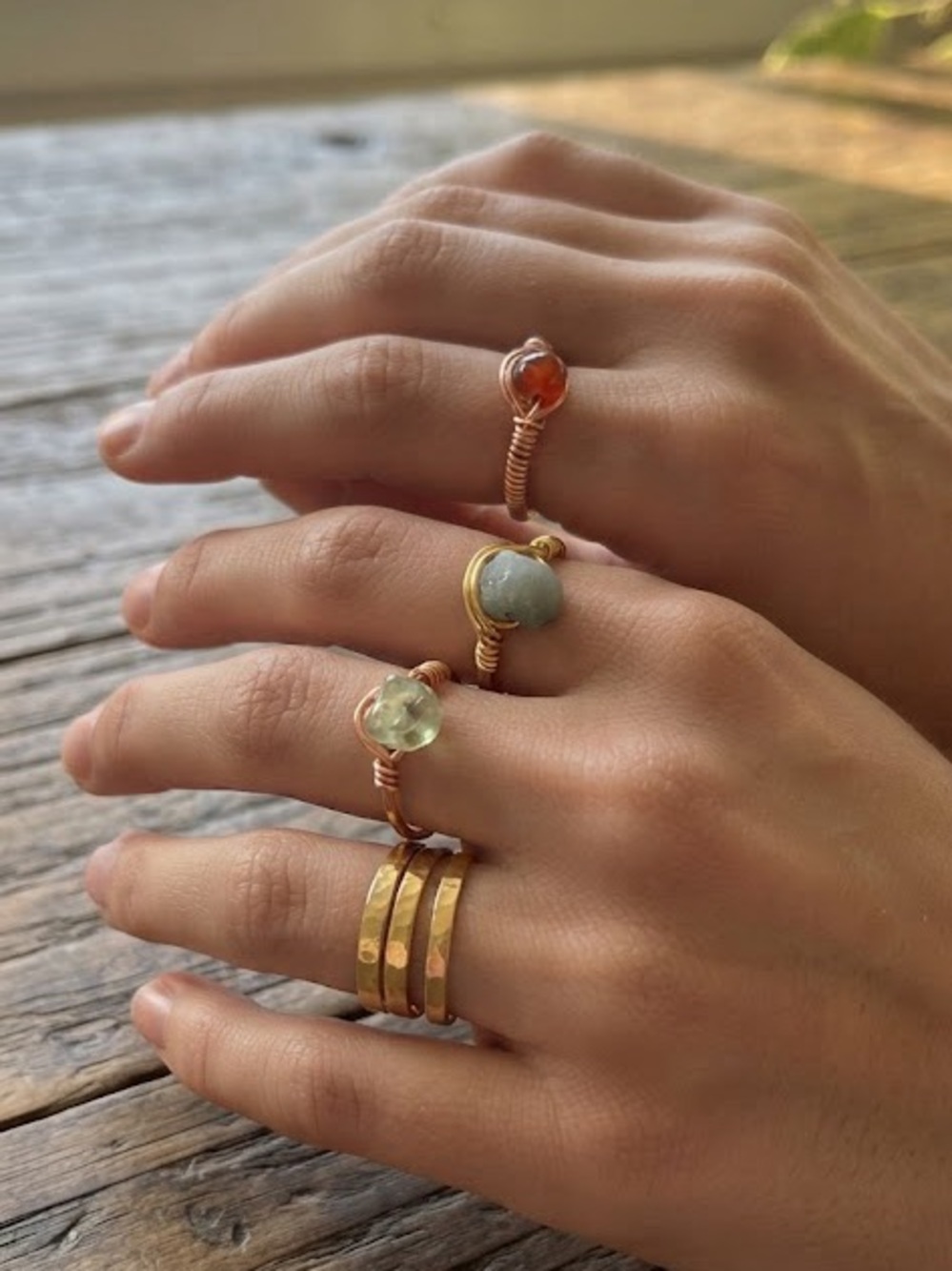 3 custom made rings with gemstones and 3 fashion gold rings